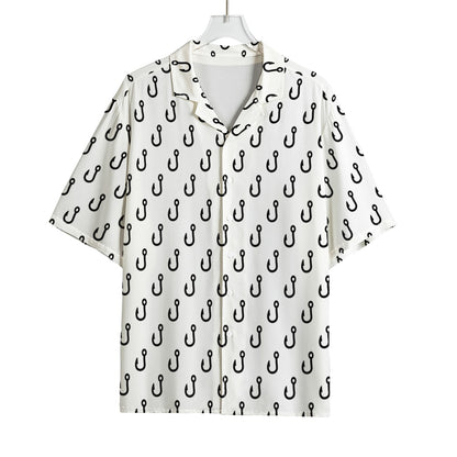 White And Black Fishing Hooks Print Rayon Hawaiian Shirt