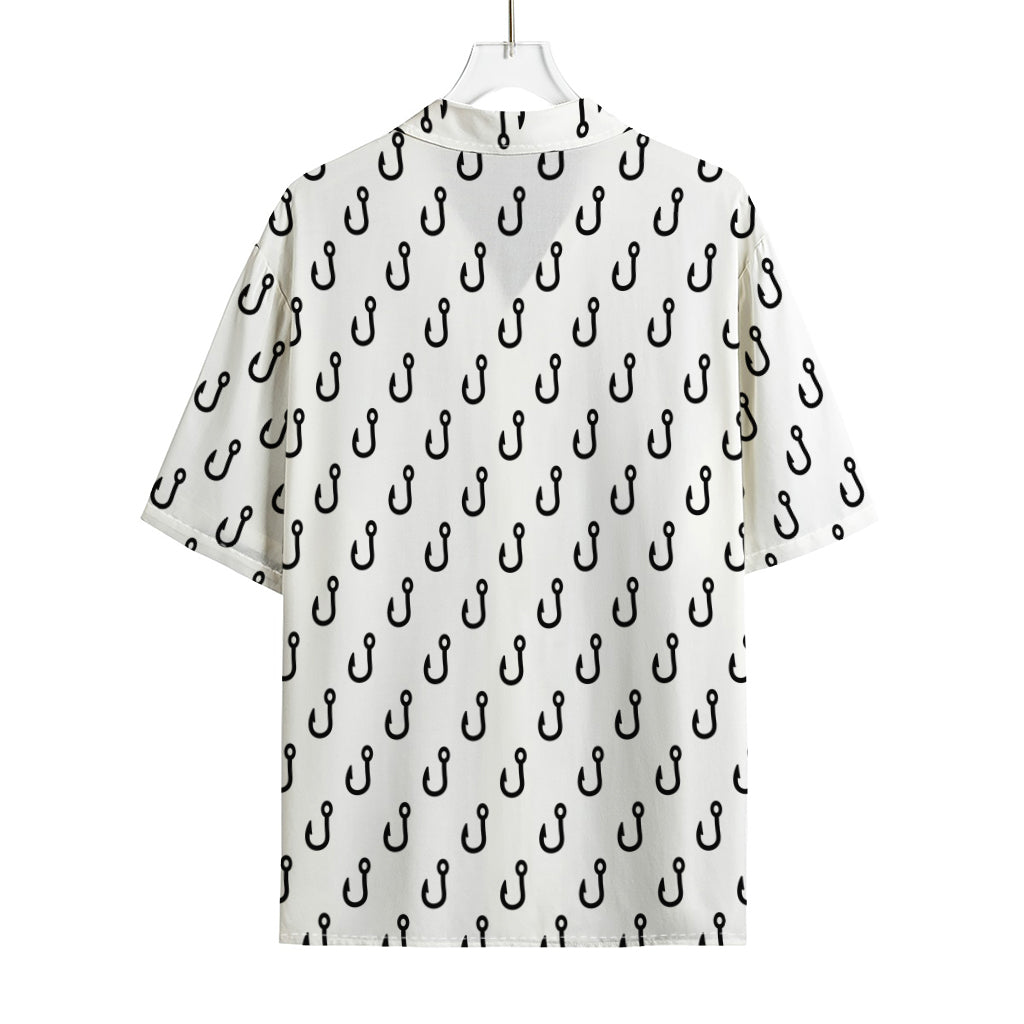 White And Black Fishing Hooks Print Rayon Hawaiian Shirt