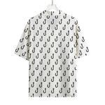 White And Black Fishing Hooks Print Rayon Hawaiian Shirt