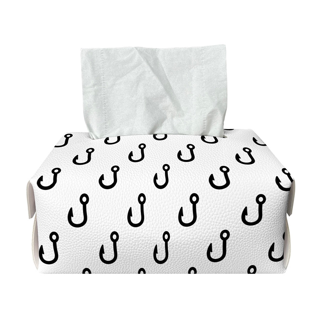 White And Black Fishing Hooks Print Rectangle Tissue Box Cover