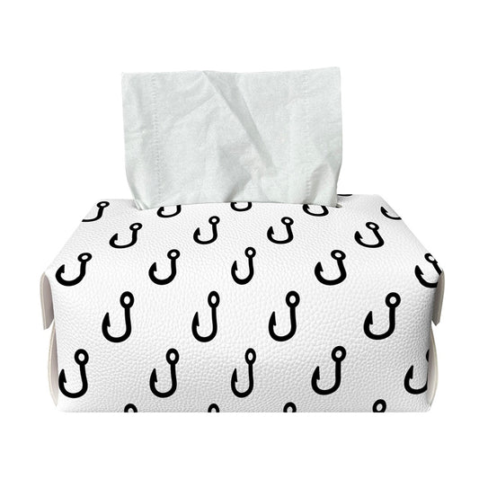 White And Black Fishing Hooks Print Rectangle Tissue Box Cover