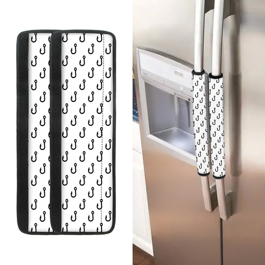 White And Black Fishing Hooks Print Refrigerator Handle Covers