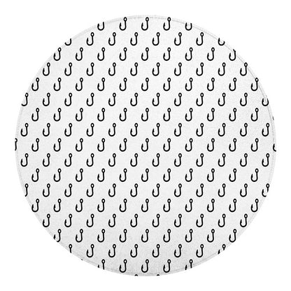 White And Black Fishing Hooks Print Round Blanket
