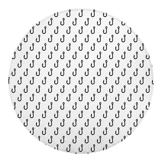 White And Black Fishing Hooks Print Round Blanket