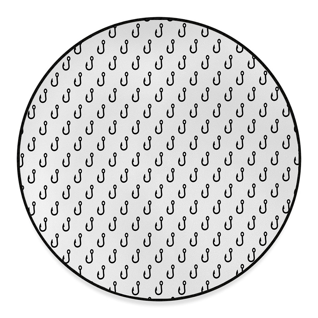 White And Black Fishing Hooks Print Round Floor Mat
