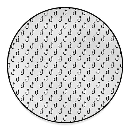White And Black Fishing Hooks Print Round Floor Mat