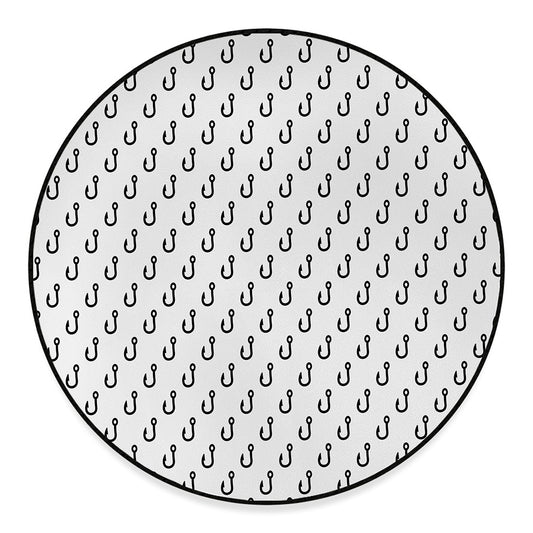 White And Black Fishing Hooks Print Round Floor Mat