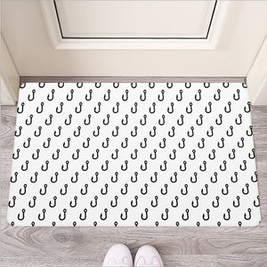 White And Black Fishing Hooks Print Rubber Doormat