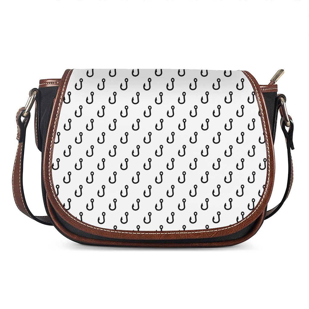 White And Black Fishing Hooks Print Saddle Bag