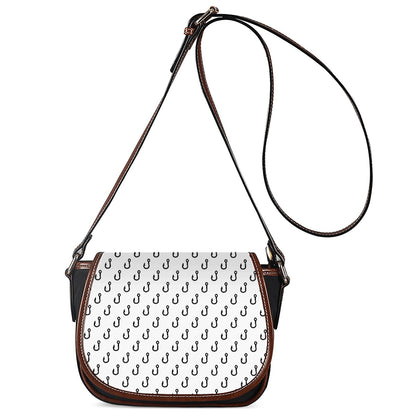 White And Black Fishing Hooks Print Saddle Bag
