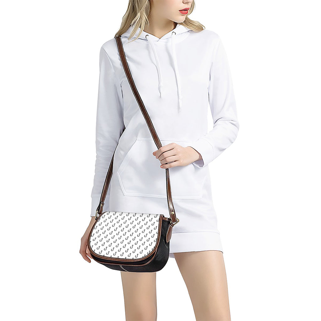 White And Black Fishing Hooks Print Saddle Bag