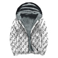 White And Black Fishing Hooks Print Sherpa Lined Zip Up Hoodie