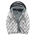 White And Black Fishing Hooks Print Sherpa Lined Zip Up Hoodie