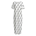 White And Black Fishing Hooks Print Short Sleeve Long Nightdress