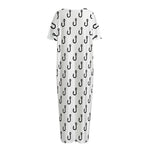 White And Black Fishing Hooks Print Short Sleeve Long Nightdress