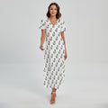 White And Black Fishing Hooks Print Short Sleeve Maxi Dress