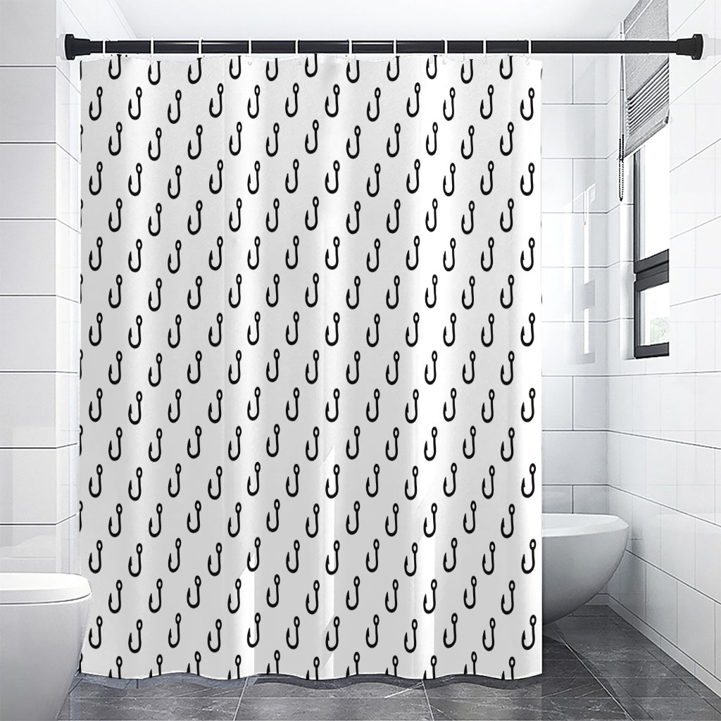 White And Black Fishing Hooks Print Shower Curtain