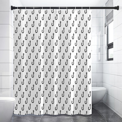 White And Black Fishing Hooks Print Shower Curtain