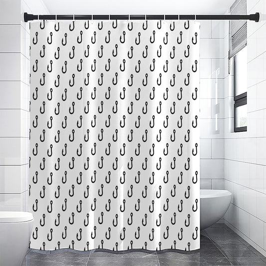 White And Black Fishing Hooks Print Shower Curtain