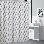 White And Black Fishing Hooks Print Shower Curtain