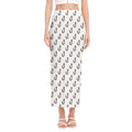 White And Black Fishing Hooks Print Side Slit Maxi Skirt