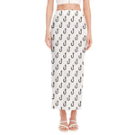 White And Black Fishing Hooks Print Side Slit Maxi Skirt