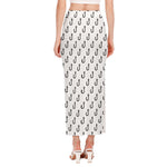 White And Black Fishing Hooks Print Side Slit Maxi Skirt