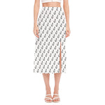White And Black Fishing Hooks Print Side Slit Midi Skirt