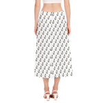 White And Black Fishing Hooks Print Side Slit Midi Skirt