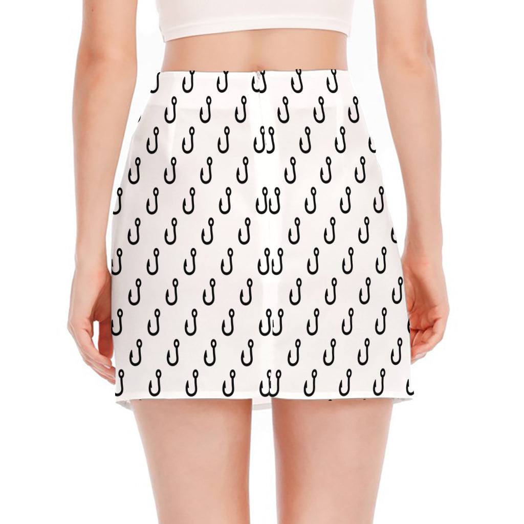 White And Black Fishing Hooks Print Side Slit Mini Skirt