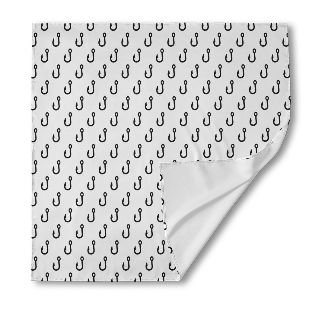 White And Black Fishing Hooks Print Silk Bandana