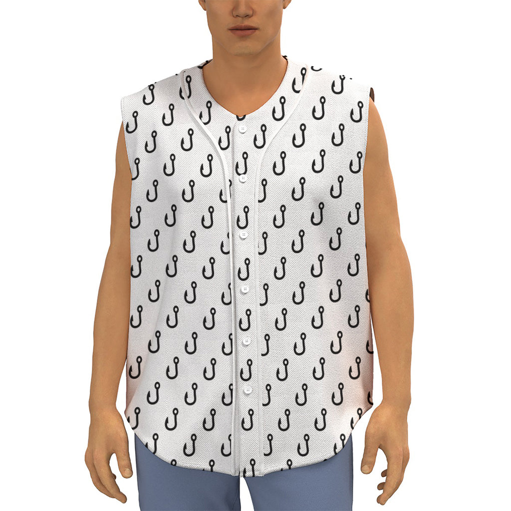 White And Black Fishing Hooks Print Sleeveless Baseball Jersey