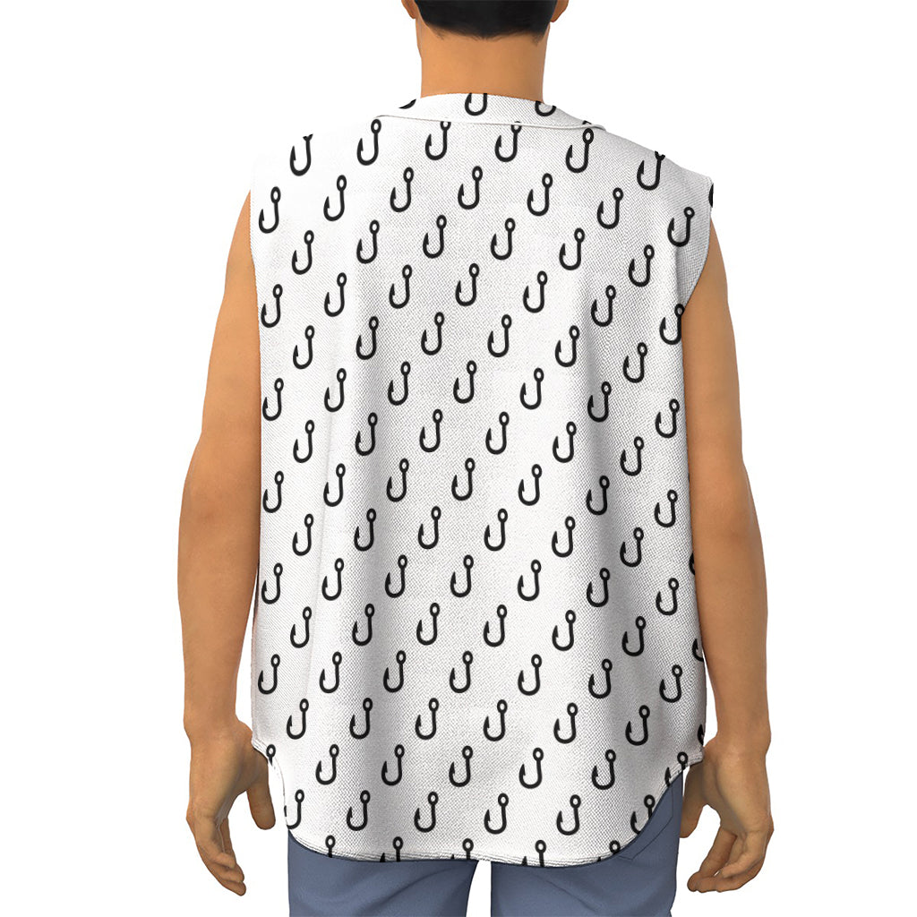 White And Black Fishing Hooks Print Sleeveless Baseball Jersey