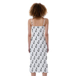 White And Black Fishing Hooks Print Slim Fit Midi Cami Dress