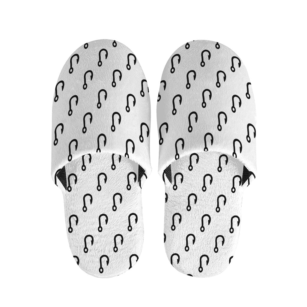 White And Black Fishing Hooks Print Slippers