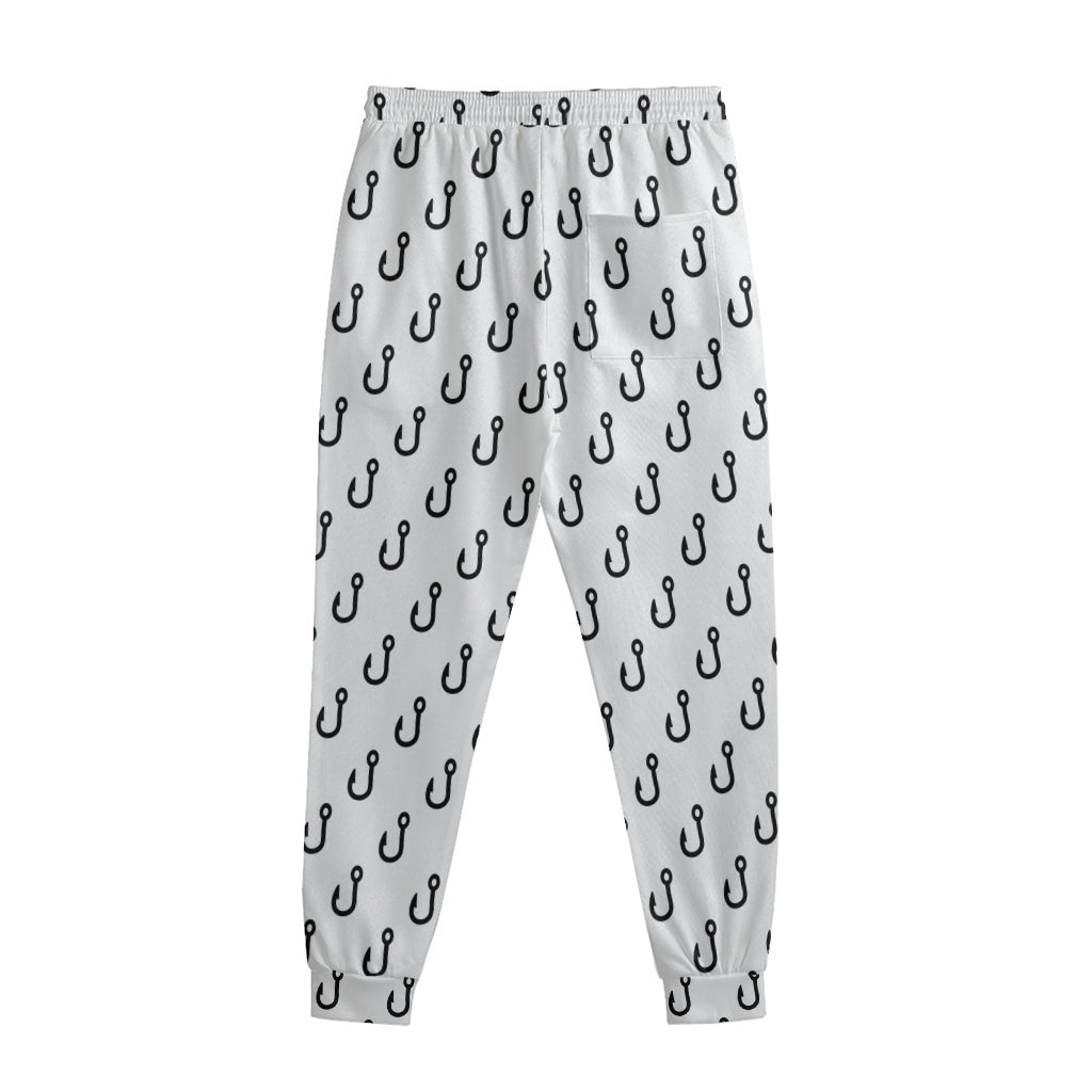 White And Black Fishing Hooks Print Sweatpants