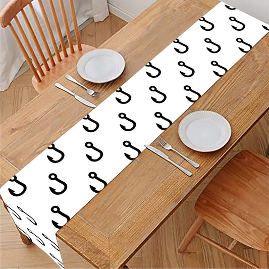 White And Black Fishing Hooks Print Table Runner
