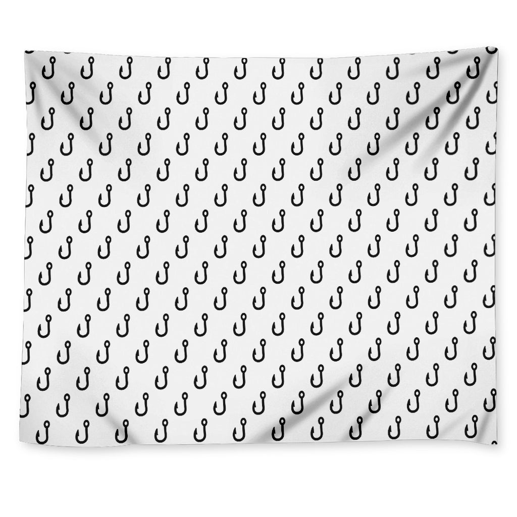 White And Black Fishing Hooks Print Tapestry