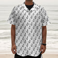 White And Black Fishing Hooks Print Textured Short Sleeve Shirt