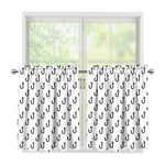 White And Black Fishing Hooks Print Tier Curtains