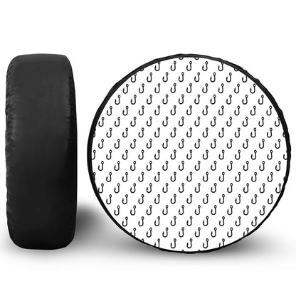 White And Black Fishing Hooks Print Tire Cover