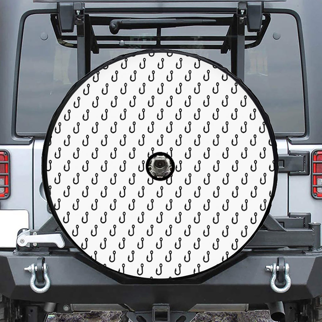 White And Black Fishing Hooks Print Tire Cover With Camera Hole