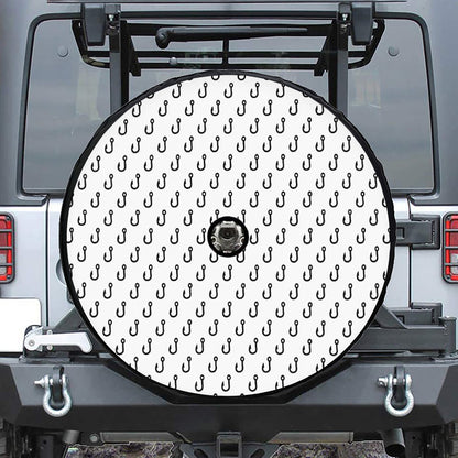 White And Black Fishing Hooks Print Tire Cover With Camera Hole