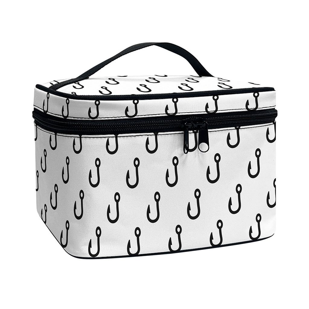 White And Black Fishing Hooks Print Travel Makeup Bag