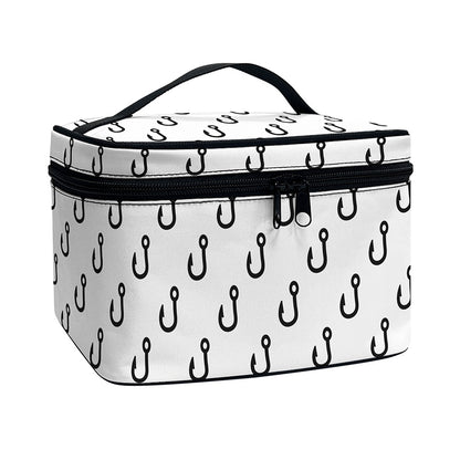 White And Black Fishing Hooks Print Travel Makeup Bag