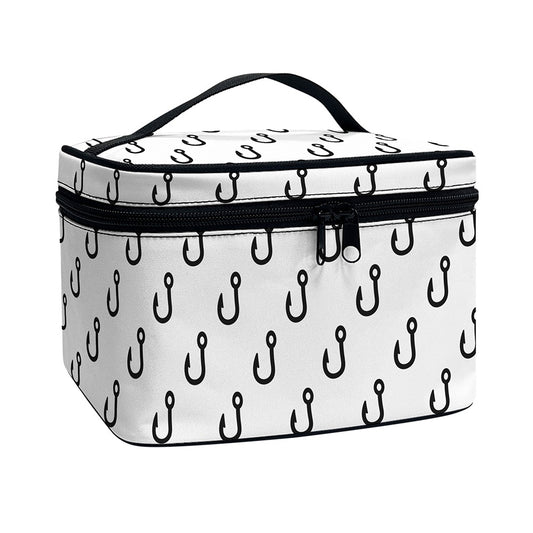 White And Black Fishing Hooks Print Travel Makeup Bag