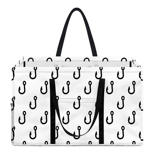 White And Black Fishing Hooks Print Utility Tote Bag