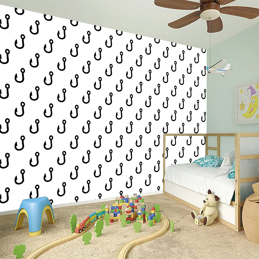 White And Black Fishing Hooks Print Wall Sticker