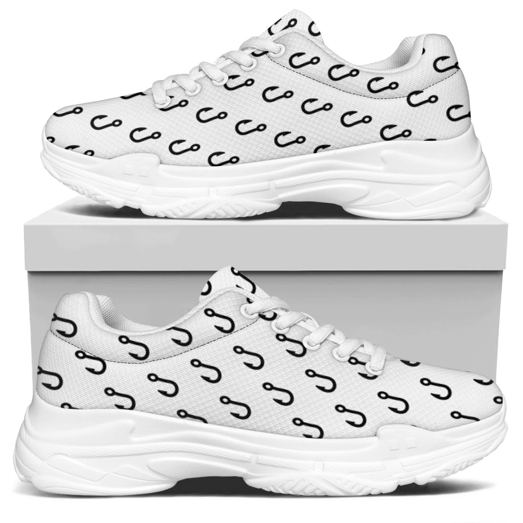 White And Black Fishing Hooks Print White Chunky Shoes