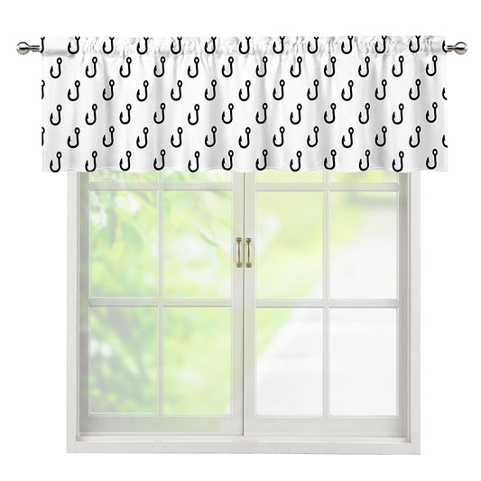 White And Black Fishing Hooks Print Window Valance